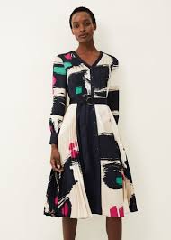 PHASE EIGHT Cassidy Brushstroke Dress in Blue/Pink