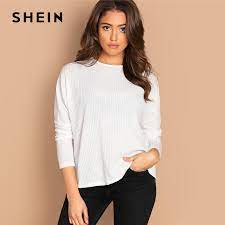 Shop for ribbed knit tee online at target. Shein White Solid Rib Knit Tee Plain Minimalist Round Neck Long Sleeve Stretchy Casual 2019 Spring Elegant Women T Shirt Tops T Shirts Aliexpress