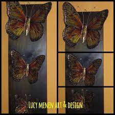 Triptico De Mariposas Monarca En Arte Repujado Y Pintura Vitral Halloween Wreath Halloween Wreaths