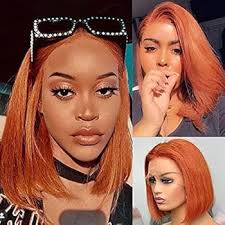 Amazon.com : OLFORY Ginger Orange Bob Wig Human HaIr Wigs 13x4 Lace Front  Wigs for Black Women Straight Bob Wig Human Hair Orange 180% Density  Transpaent Lace Frontal Wig Short Bob 8