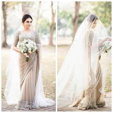 Namrata Nautiyal On Instagram A Saree With A Veil How Pretty Is That Just Saw This Beautiful Bride D Christian Wedding Sarees Bride Reception Dresses Bride