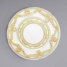 6 pack 13 gold round acrylic charger plates with rhinestones. The Jay Companies 1875023 13 Round American Atelier Duchess Gold Glass Charger Plate