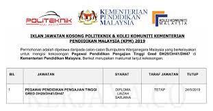 Pendidikan dan latihan teknikal dan vokasional (tvet) di politeknik mula diperkenal di malaysia melalui penubuhan politeknik pertamanya, politeknik. Permohonan Jawatan Kosong Di Politeknik Kolej Komuniti Kementerian Pendidikan Malaysia Kerja Kosong Kerajaan