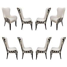 Zebra Stenciled Cowhide Dining Chairs Set Of 8 In 2020 Dining Chairs Dining Room Chairs Outdoor Chaise Lounge Chair