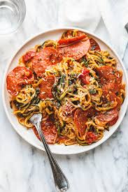 Rinse immediately with cold water to stop cooking. Pizza Zucchini Noodles With Marinara Sauce Pepperoni Recipe Eatwell101
