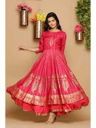 Juniper Ethnic Dresses Buy Juniper Pink Gold Foil Print Layered Ethnic Dress Online Nykaa Fashion