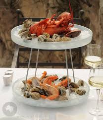 Tiered Seafood Stand Fine Dining Crustacean And Oysters Presentation On Glass Platters Designed By Www The Customized Dishes Glass Dinnerware Glass Platters