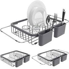 Amazon Com Shanik Expandable Draining Dish Rack Over Sink Dish Drainer Sponge Rack With Two Utensil Holders Si Sink Dish Drainer Sink Dish Rack Dish Racks