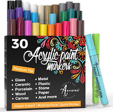 30 Acrylic Paint Pens For Rock Painting Ceramic Wood Glass Canvas Fabric More Medium Tip Paint Pens For Rocks Paint Pens Acrylic Paint Pens