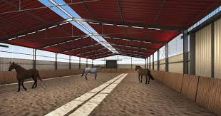 Reithalle 20 X 60 M Mit Trapezblech Im Dach Und Wandbereich Umlaufende Reitbande Aus Holz Reithalle Reiten Trapezblech