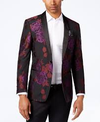 Black blazer men paisley floral pattern wedding suit jacket slim fit stylish costumes stage wear for singer mens blazers designs. Tallia Men S Slim Fit Black Purple Red Floral Print Dinner Jacket Blazers Sport Coats Men Macy S Red Purple Wedding Slim Fit Men Wedding Outfit Men