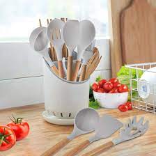 This handmade silicone set features a serving spoon, a slotted turner, scrapers, food tongs, an egg whisk, a spaghetti server, a soup ladle. Kinfayv Silicone Cooking Utensil Kitchen Utensil Set You Can Get More Details By Clicking On Silicone Cooking Utensils Silicone Cooking Kitchen Utensil Set