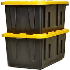 Hinged lids offer easy access provided bins aren't stacked. Amazon Com Plastic Large Box Set Tools Organizer Heavy Duty Equipment Impact Resistant Secure Storage Container Capacity 27 Gallon 2 Pcs Office Products