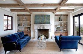 Cozy Mediterranean Style Luxury Living Room Decor With Navy Blue Velvet Sofas Blue Sofas Living Room Blue Velvet Sofa Living Room Luxury Living Room