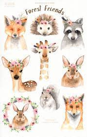 Forest Friends Watercolor Clip Artwoodland Animals Kids Etsy Cute Animal Illustration Cute Drawings Animal Drawings