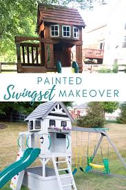 When installing any swing set, you should anchor the equipment into the ground to prevent it from concrete anchors are the most secure. Our Swing Set Makeover How To Make Old Look New Again Diy Porch Decor Diy Home Improvement Swing Set Makeover