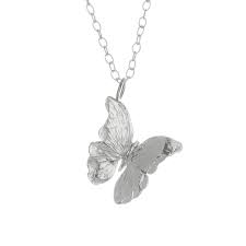 Flutter a touch of nature to your wedding with silver butterfly pin badge.  similar to the silver feather pin badge, the dainty butterfly features an embossed and detailed outline design with a butterfly pinch clasp to finish. Butterfly Necklace Sterling Silver Lucy Flint Jewellery Wolf Badger