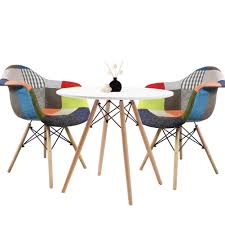 The set is made of solid wood ensuring years of use. Joolihome Dining Table And 2 Chairs White Round Table Patchwork Eiffel Armchair Fabric Dining Chair Home Office With Natural Wood Leg 2 Multicolour Chair White Round Table Buy Online In Samoa At Samoa Desertcart Com