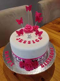 This would a darling cake for a baby shower, sweet sixteen, or wedding. Sweet 16 Birthday Cake Pink Flowers And Butterflies Victoria Sponge Cake Birthday Cake With Flowers Sweet 16 Birthday Cake Fondant Cakes Birthday