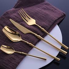 Mirror Finish Gold Plated 18 8 Stainless Steel Flatware Set 24 Piece Set 6 Settings Gold Cutlery Set Gold Cutlery Flatware Set