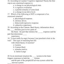 What all theories of emotion have in common is the idea that an emotion is based off some sort of personally significant stimulus or experience, prompting a biological and psychological reaction. Solved 16 According To Lazarus Cognitive Appraisal Theo Chegg Com