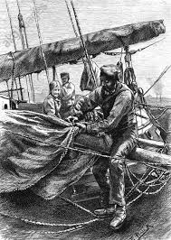 Fisherman Patching A Sail Wood Engraving After Drawing By E Ploss Germany Circa 1880 Voilier Vieux Greement Navire