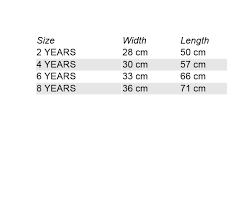 Six Bunnies Size Chart