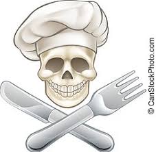 Cuchillo cebollero o de chef: Cocinero Pirata De Dibujos Animados Craneo Pirata De Carton Y Huesos Cruzados Con Cuchillo Y Tenedor Y Sombrero Canstock