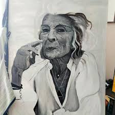 A piece I'm currently working on. My 3rd of "Old and Beautiful". I have  noticed that there are so many paintings of young flawless girls and women,  but to me old face