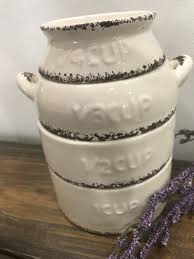 The pink accent pieces on the kitchen island tie into the wall color of the next room in a lovely way! Country Kitchen Deocr Home Decor Utensils Farmhouse Kitchen Gadgets Stackable Ceramic Cream Bucket Accent Milk Can Measuring Cup Set Baking Cooking Craft Supplies Tools Senerval Eu