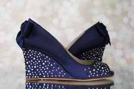 Custom Wedding Shoes Navy Blue Peep Toe Wedge Custom Wedding Shoes With Silver And Blue Navy Blue Wedding Shoes Wedding Shoes Wedge Blue Navy Wedding Shoes