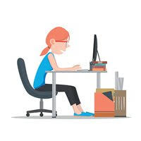 Frau Am Computer Arbeiten Clipart Bilder Vektor