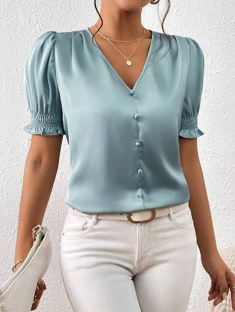 Shein Frenchy Button Front Puff Sleeve Blouse
