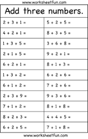 The sheets also have a color code key for each number and once the calculations are done, the pictures are colored as per the key. Addition Adding 3 Numbers Free Printable Worksheets Worksheetfun