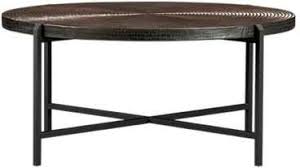 Its round top of marble in greys has a brass frame. Damaged The Finish On Copper Table Help
