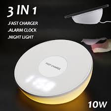Wireless Charger Dock Station 3 In 1 Universal Qi Charging Pad For Samsung For Iphone Alarm Clock Night L Alarm Clock Iphone Wireless Charger Docking Station