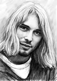 The drawing has been aged at the edges and affixed to a wood board. Kurt Cobain Drawing Giant Poster Art Print Antiquitaten Kunst Kunstplakate
