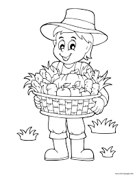 Marvelous fruit basket coloring pages printable with fruit. Fall Farmer With Basket Of Vegetables Harvest Coloring Pages Printable