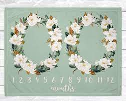Twin Milestone Blanket Magnolia Flowers Blanket Gender Etsy Milestone Blanket Baby Milestone Blanket Twin Baby Girls