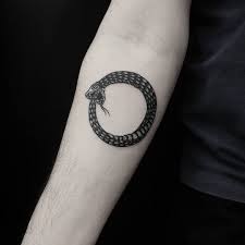 Black Ouroboros Tattoo By Tattooist Gvsxrt Inked On The Right Forearm Ouroboros Tattoo Tattoos Cool Arm Tattoos