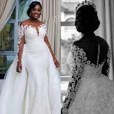 Plus Size Mermaid Wedding Dresses With Detachable Train 2019 Modest African Full Lace Applique Long Sleeve Church Wedding Gown Wedding Dresses Aliexpress Detachable Train Wedding Dress Perfect Wedding Dress Bridal Dresses