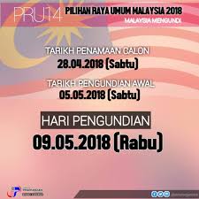If so, please try restarting your browser. Jabatan Penerangan Negeri Sarawak On Twitter Tarikh Pru14 2018 Bubar Parlimen 7 April 2018 Sabtu Penaman Calon 28 April 2018 Sabtu Pengundian Awal 5 Mei 2018 Sabtu Pembuangan Undi
