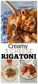 Rigatoni pasta in a creamy sausage sauce with green peas. Creamy 3 Cheese Rigatoni The Best Pasta Bake Recipe