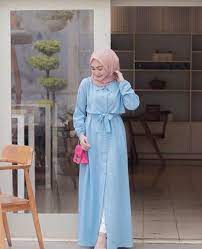 Model Baju Gamis Modern Remaja Kekinian Kerah Kancing Depan Ikat Pinggang Soft Blue Informasi Tips Inspirasi Fashion Hijab Busana Hijab Modern Pakaian Fashion