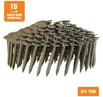 15 Degree 1-1/4" x 0.120" Wire Collated Galvanized or Stainless Steel Coil  Roofing Nails - Stainless Steel / 3600