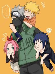 Team 7 Naruto Sakura Sasuke Kakashi Funny Carrying Piggyback Text Young Childhood Naruto Naruto Sasuke Sakura Naruto Kakashi Naruto