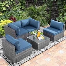 Amazonsmile Walsunny 5pcs Patio Outdoor Furniture Sets Low Back All Weather Rattan Sectional Sofa With Outdoor Furniture Sets Patio Sofa Set Sectional Sofa