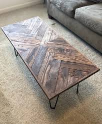 Herringbone Coffee Table With Hairpin Legs Coffee Tables Etsy Wooden Pallet Table Coffee Table Wood Chevron Coffee Tables