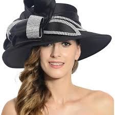Church Kentucky Dress Derby Hats for Women with Rhinestone Wide Brim  (SD721-Black) at Amazon Women's Clothing store
