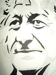 Canvas Painting Jon Pertwee Portrait B&W Art 16x12 inch Acrylic Paintings